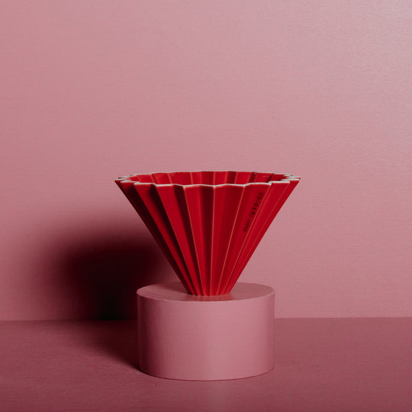 origami, filter, kaffee, dripper, rot, falten, keramik